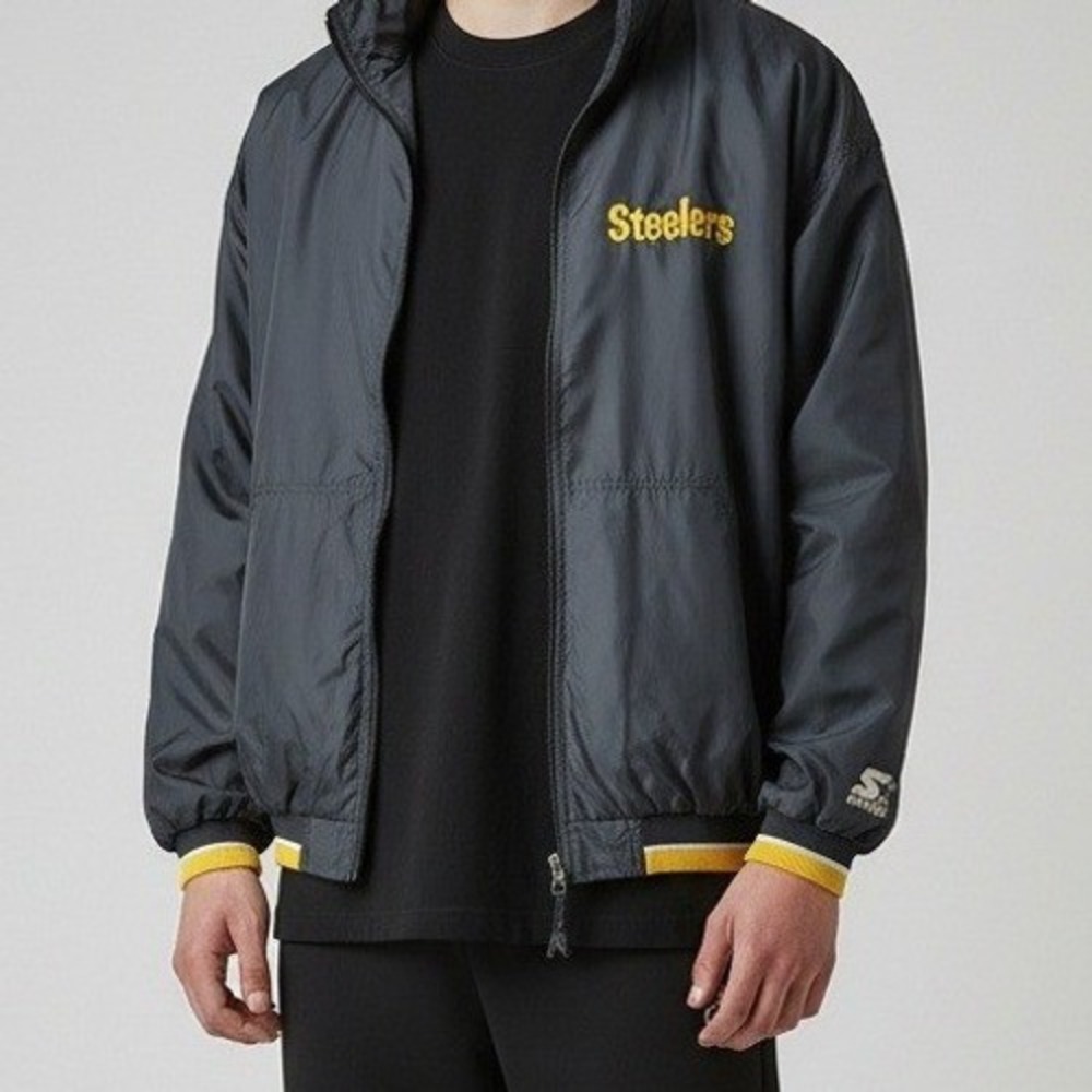 Starter Pittsburgh Steelers NFL Windbreaker Jacket Mens XL Black Vintage 90s